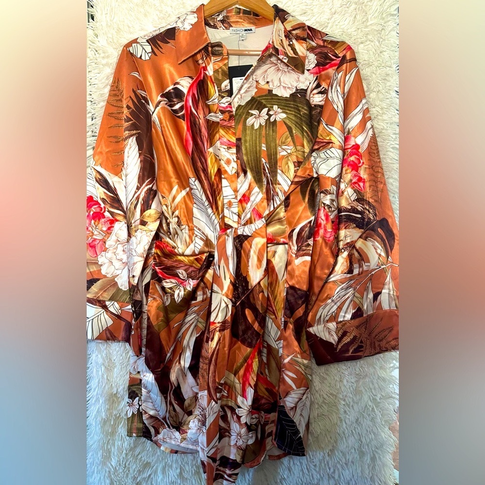 Fashion Nova Satin Shirt Dress